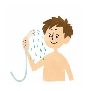 シャワーをあびる男性のイラスト：写真画像